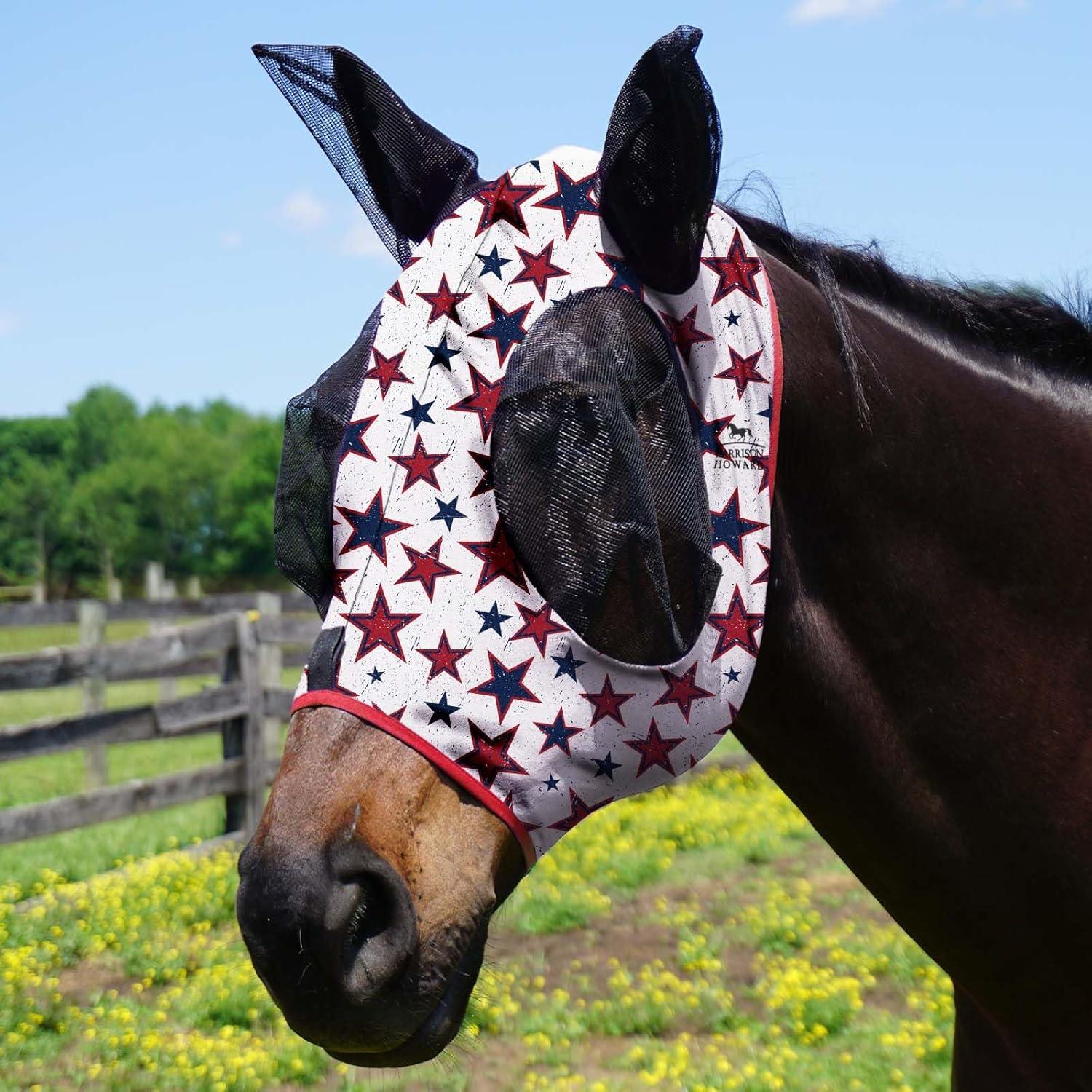 image:imageHarrison Howard Super Comfort Stretchy Fly Mask Large Eye Space with UV Protection Soft on Skin with Breathability Star MediumDream Star