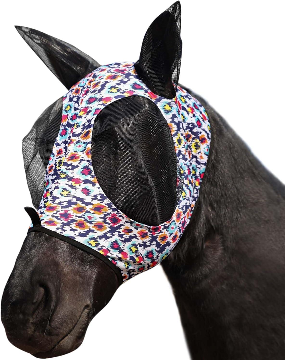 image:imageHarrison Howard Super Comfort Stretchy Fly Mask Large Eye Space with UV Protection Soft on Skin with Breathability Star MediumGeo Feather