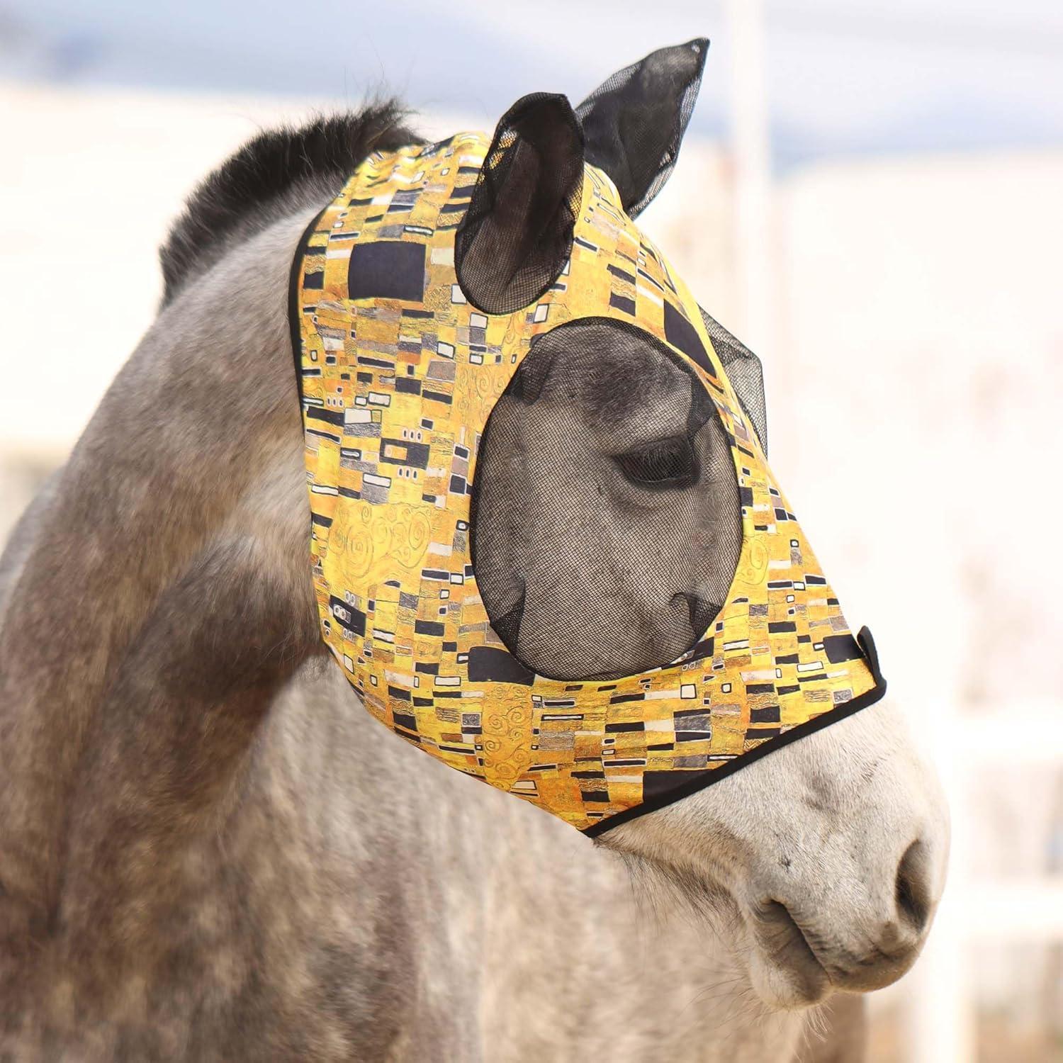 image:imageHarrison Howard Super Comfort Stretchy Fly Mask Large Eye Space with UV Protection Soft on Skin with Breathability Star MediumGolden Shape