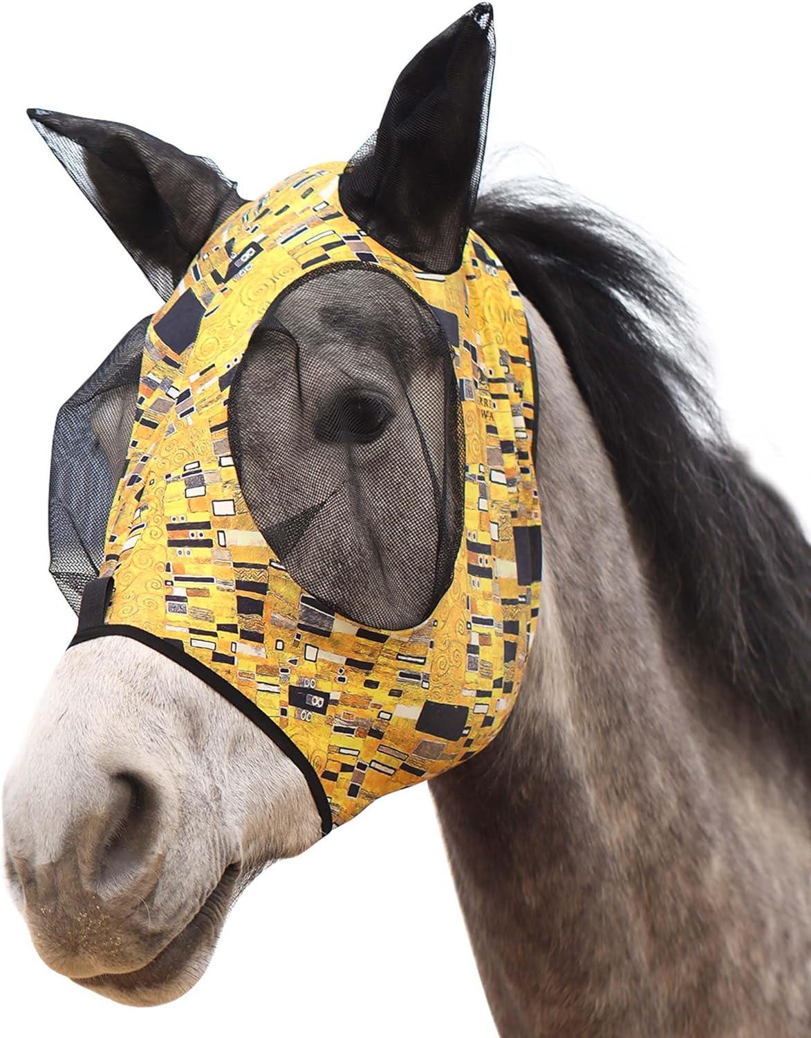 image:imageHarrison Howard Super Comfort Stretchy Fly Mask Large Eye Space with UV Protection Soft on Skin with Breathability Star MediumGolden Shape
