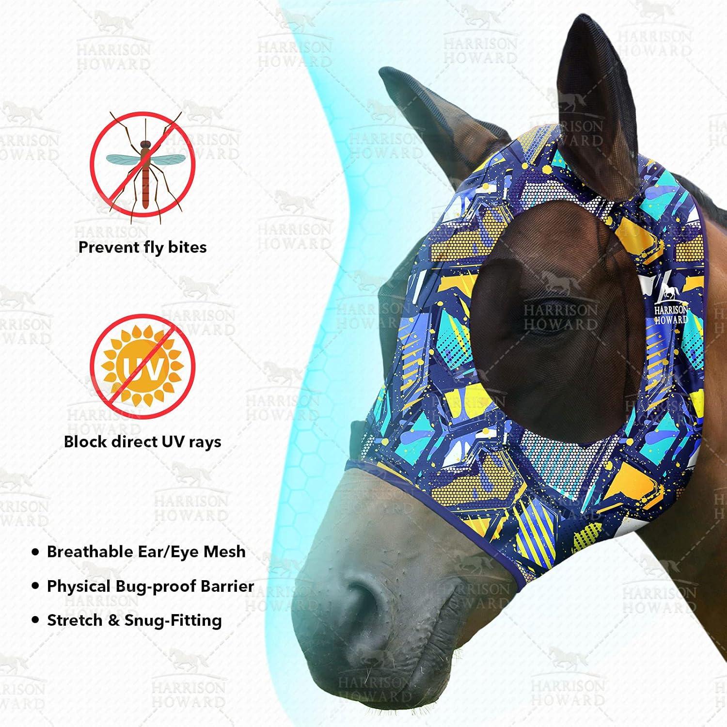 image:imageHarrison Howard Super Comfort Stretchy Fly Mask Large Eye Space with UV Protection Soft on Skin with Breathability Star MediumGraffiti Mix