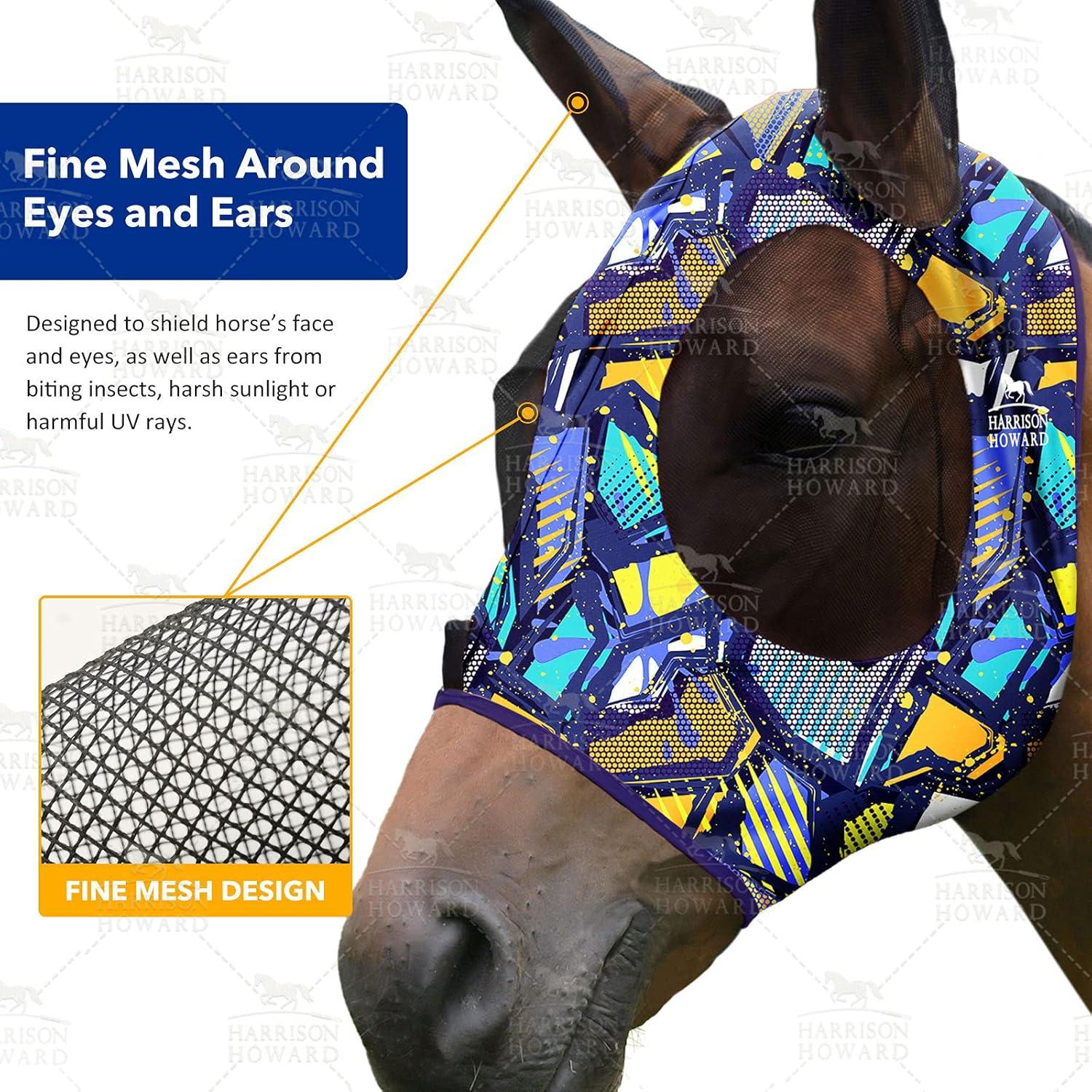 image:imageHarrison Howard Super Comfort Stretchy Fly Mask Large Eye Space with UV Protection Soft on Skin with Breathability Star MediumGraffiti Mix
