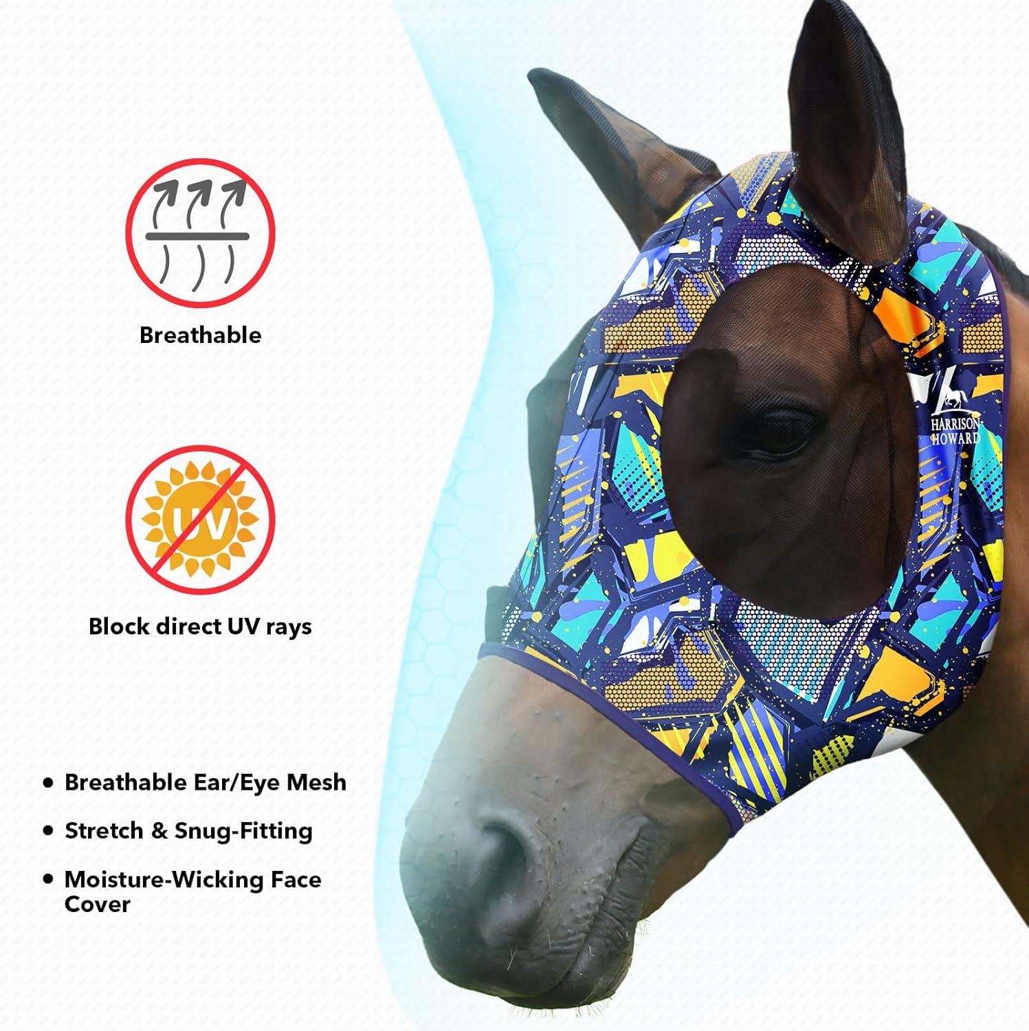 image:imageHarrison Howard Super Comfort Stretchy Fly Mask Large Eye Space with UV Protection Soft on Skin with Breathability Star MediumGraffiti Mix