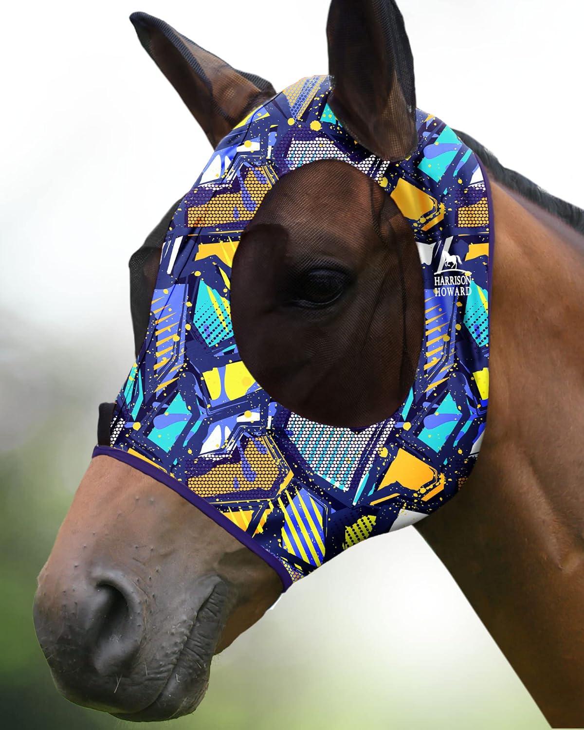 image:imageHarrison Howard Super Comfort Stretchy Fly Mask Large Eye Space with UV Protection Soft on Skin with Breathability Star MediumGraffiti Mix