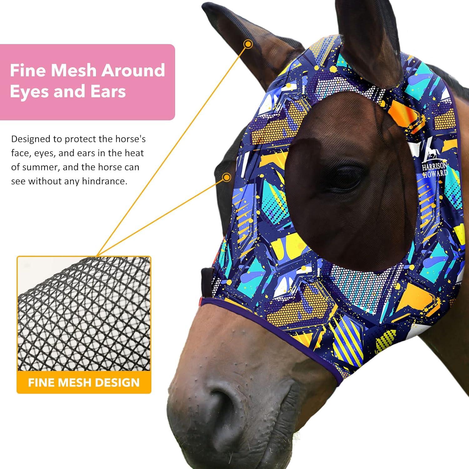 image:imageHarrison Howard Super Comfort Stretchy Fly Mask Large Eye Space with UV Protection Soft on Skin with Breathability Star MediumGraffiti Mix