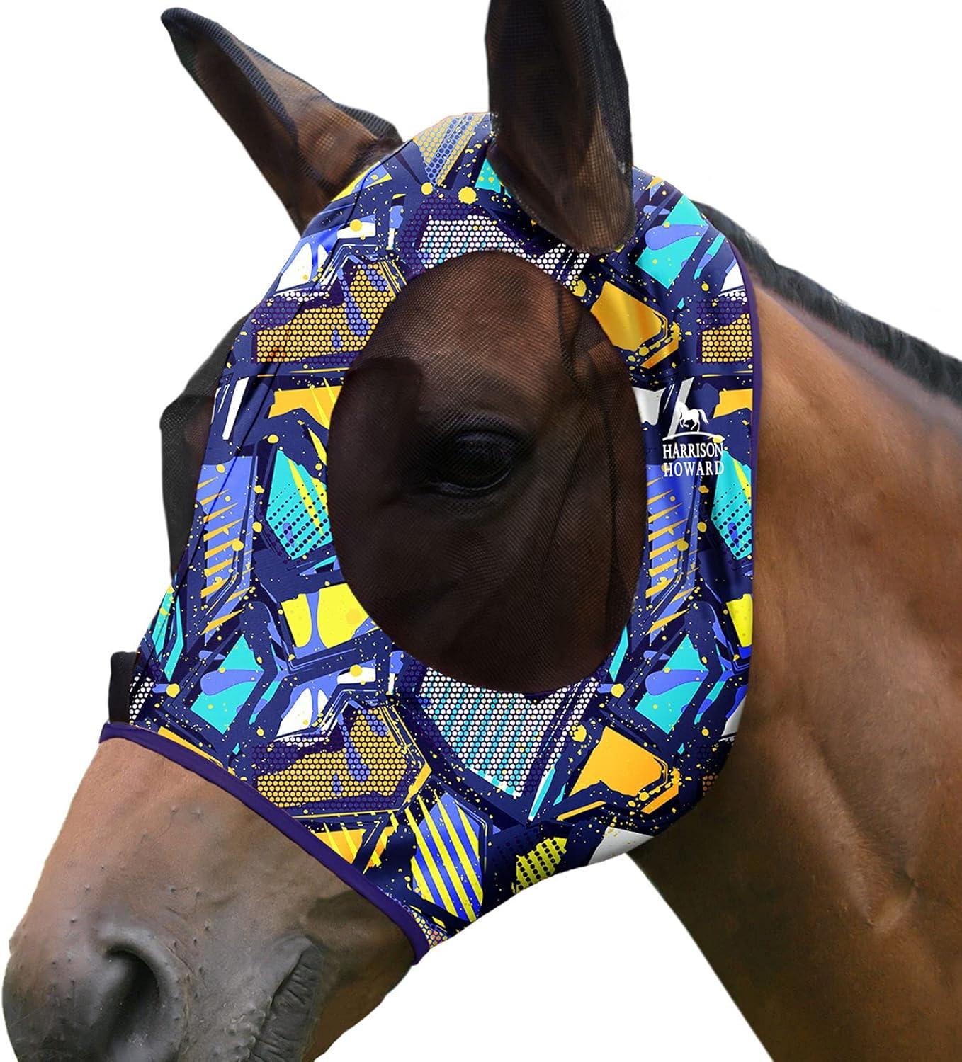 image:imageHarrison Howard Super Comfort Stretchy Fly Mask Large Eye Space with UV Protection Soft on Skin with Breathability Star MediumGraffiti Mix