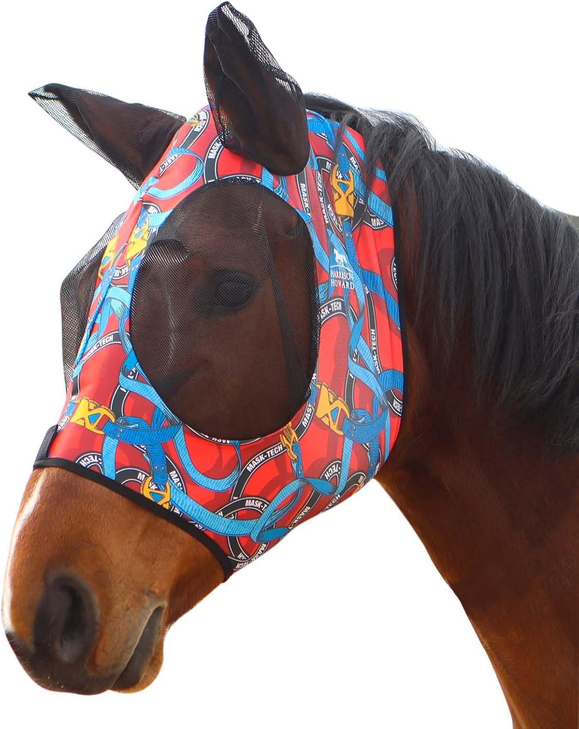 image:imageHarrison Howard Super Comfort Stretchy Fly Mask Large Eye Space with UV Protection Soft on Skin with Breathability Star MediumKnitted printing