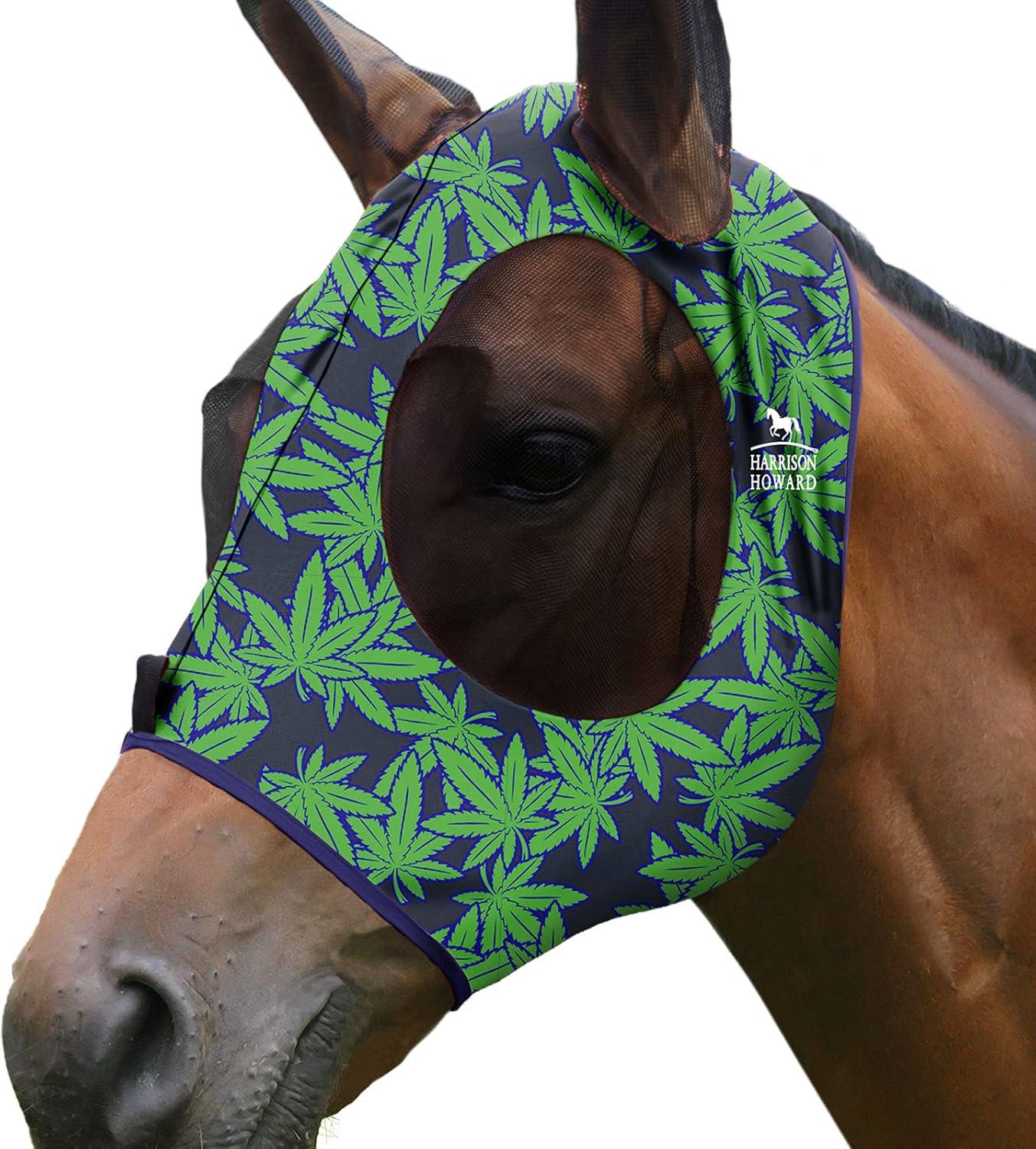image:imageHarrison Howard Super Comfort Stretchy Fly Mask Large Eye Space with UV Protection Soft on Skin with Breathability Star MediumLive Leaf