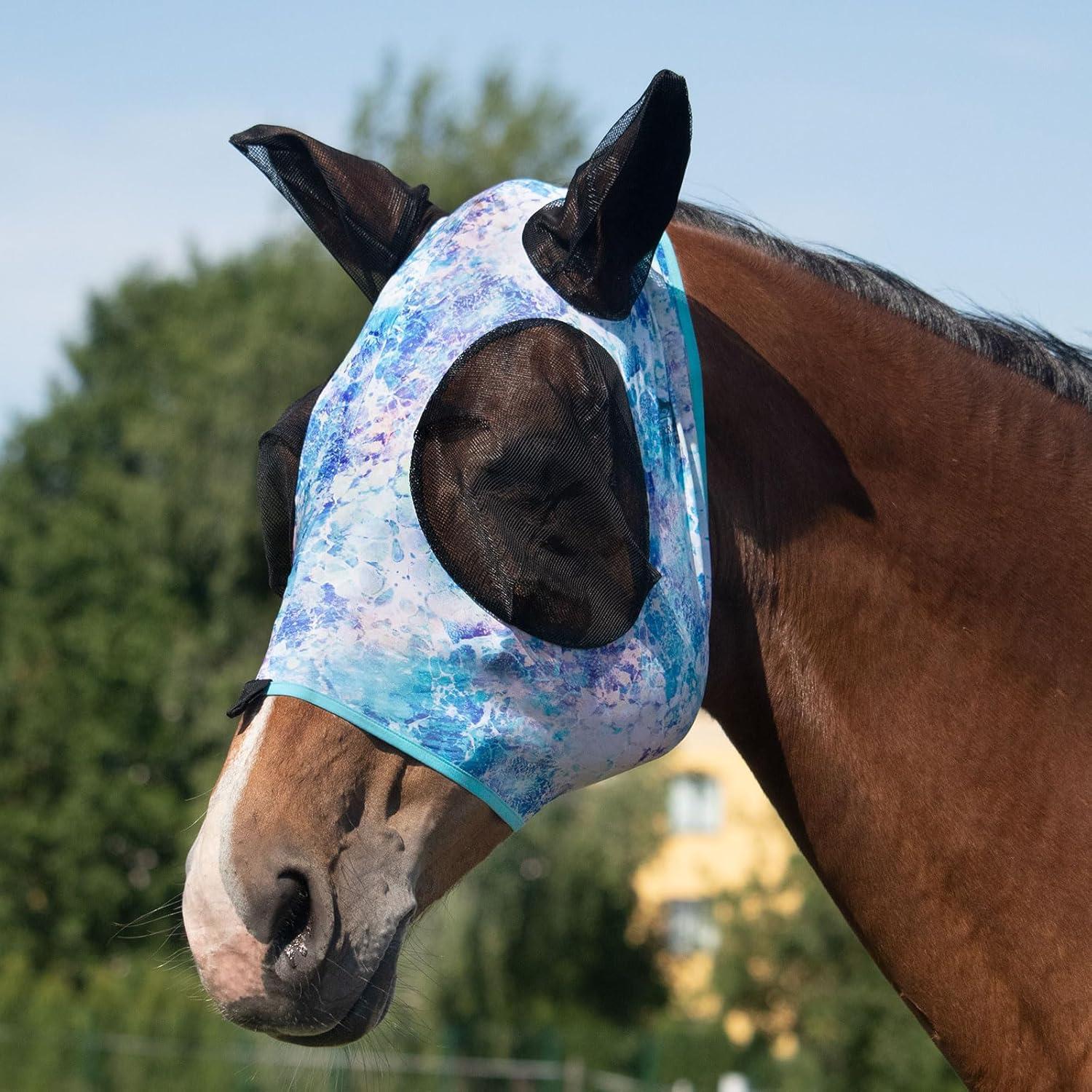 image:imageHarrison Howard Super Comfort Stretchy Fly Mask Large Eye Space with UV Protection Soft on Skin with Breathability Star MediumPastel Mix