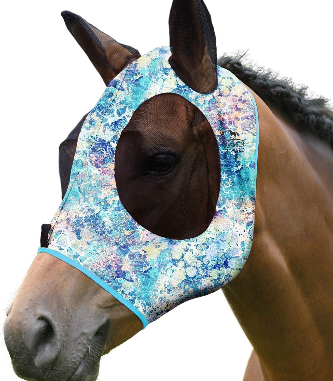 image:imageHarrison Howard Super Comfort Stretchy Fly Mask Large Eye Space with UV Protection Soft on Skin with Breathability Star MediumPastel Mix