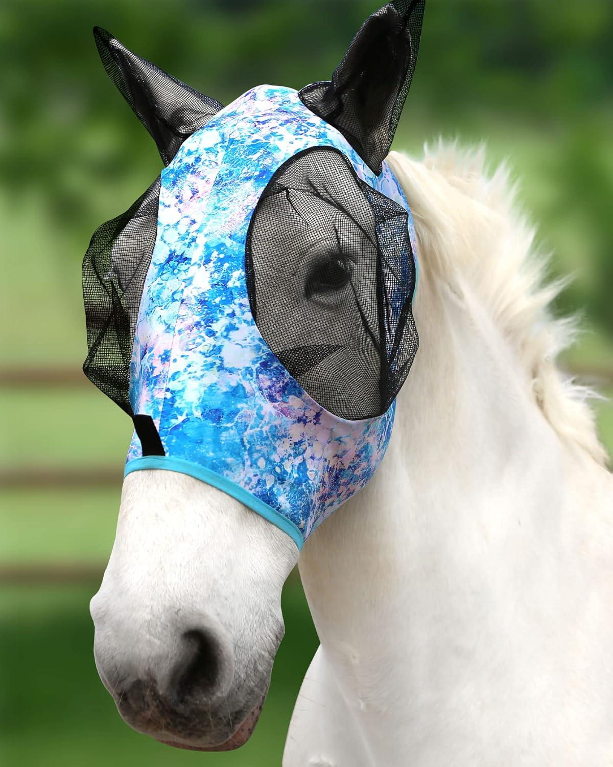 image:imageHarrison Howard Super Comfort Stretchy Fly Mask Large Eye Space with UV Protection Soft on Skin with Breathability Star MediumPastel Mix