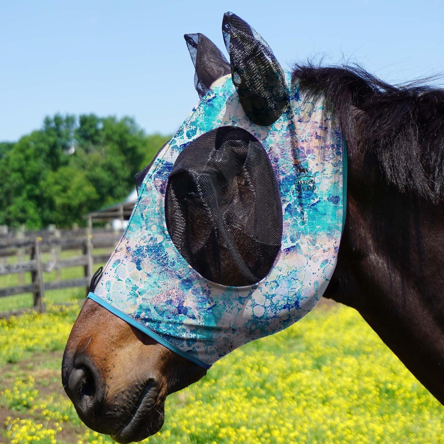 image:imageHarrison Howard Super Comfort Stretchy Fly Mask Large Eye Space with UV Protection Soft on Skin with Breathability Star MediumPastel Mix