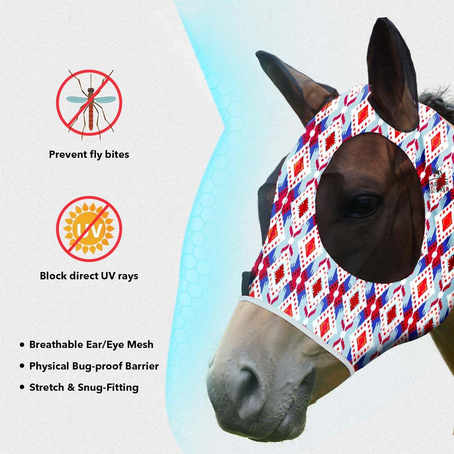 image:imageHarrison Howard Super Comfort Stretchy Fly Mask Large Eye Space with UV Protection Soft on Skin with Breathability Star MediumTribal Abstract