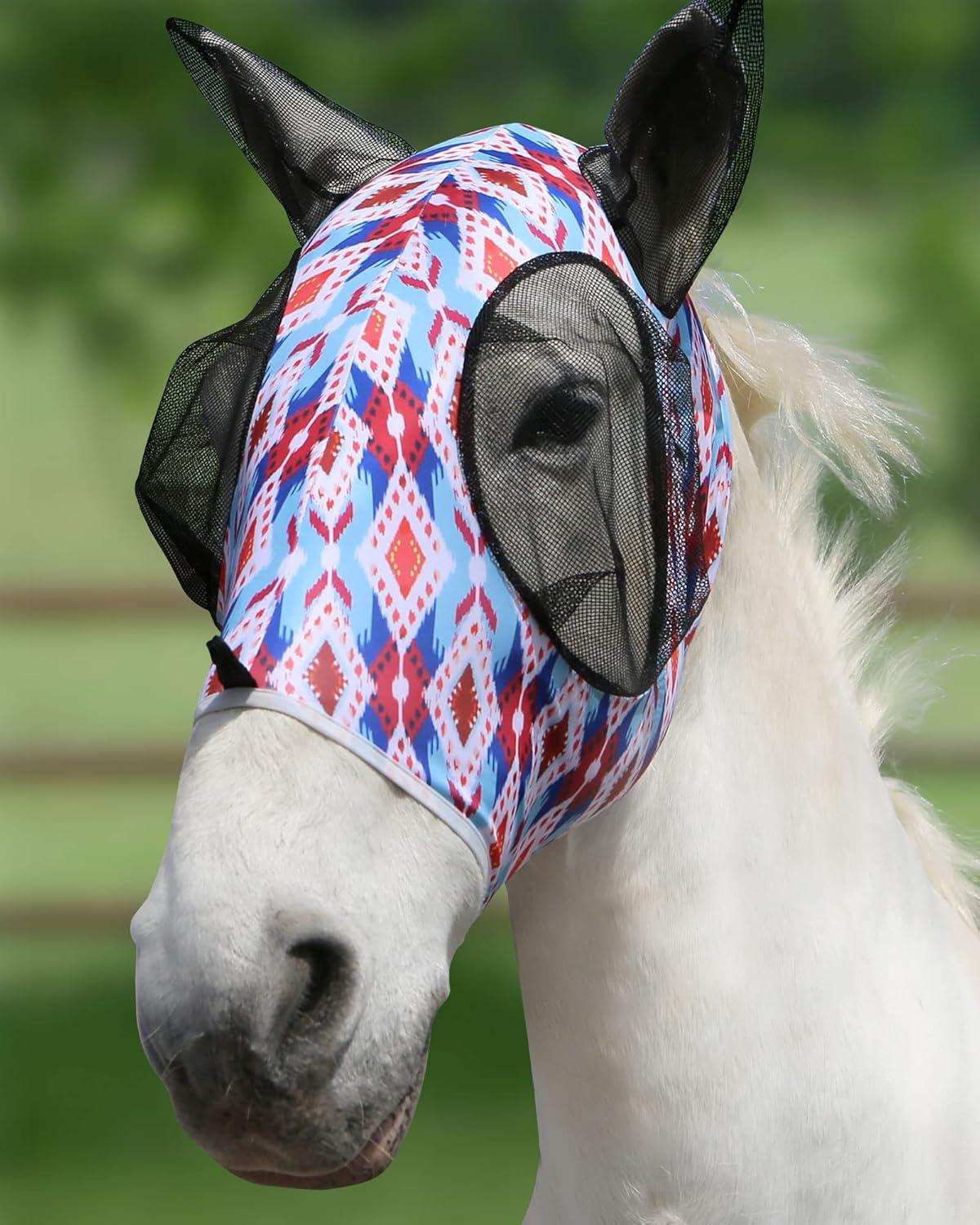 image:imageHarrison Howard Super Comfort Stretchy Fly Mask Large Eye Space with UV Protection Soft on Skin with Breathability Star MediumTribal Abstract