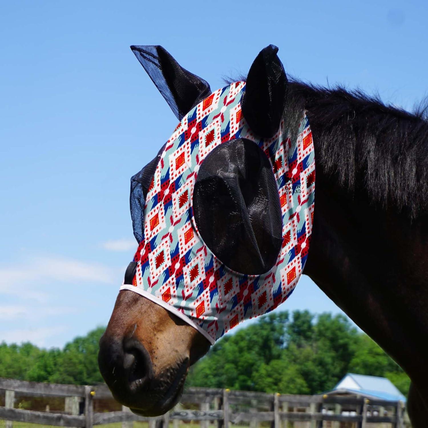 image:imageHarrison Howard Super Comfort Stretchy Fly Mask Large Eye Space with UV Protection Soft on Skin with Breathability Star MediumTribal Abstract