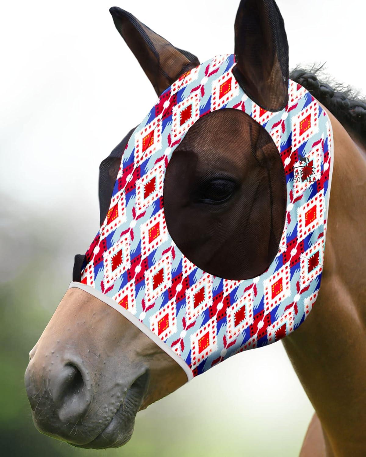 image:imageHarrison Howard Super Comfort Stretchy Fly Mask Large Eye Space with UV Protection Soft on Skin with Breathability Star MediumTribal Abstract