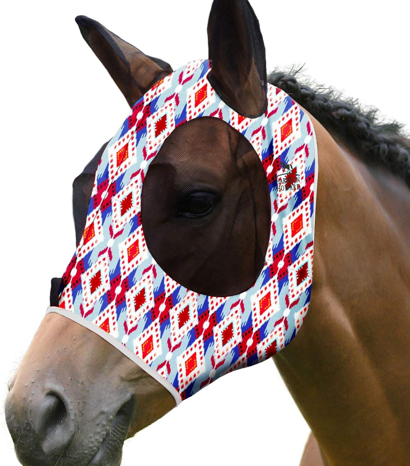 image:imageHarrison Howard Super Comfort Stretchy Fly Mask Large Eye Space with UV Protection Soft on Skin with Breathability Star MediumTribal Abstract