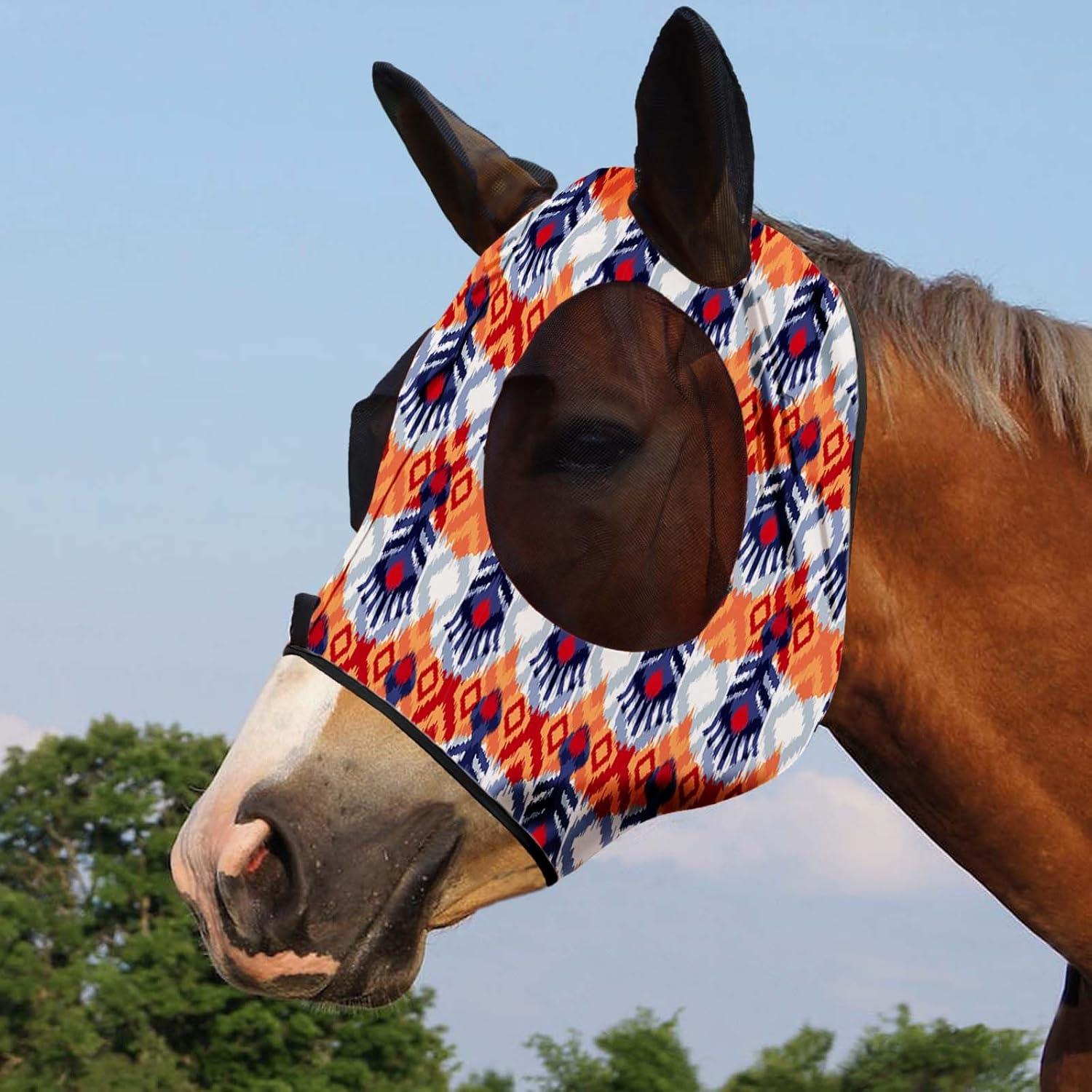 image:imageHarrison Howard Super Comfort Stretchy Fly Mask Large Eye Space with UV Protection Soft on Skin with Breathability Star MediumTribe Feather