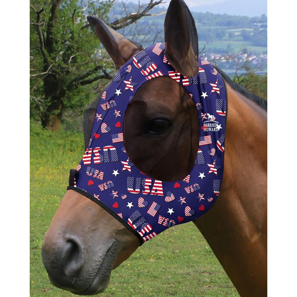 image:imageHarrison Howard Super Comfort Stretchy Fly Mask Large Eye Space with UV Protection Soft on Skin with Breathability Star MediumClassic Letters