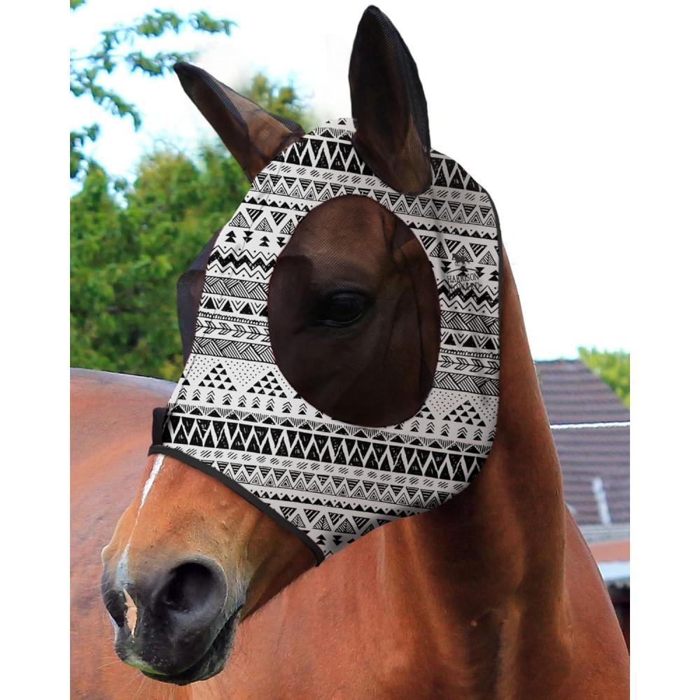 image:imageHarrison Howard Super Comfort Stretchy Fly Mask Large Eye Space with UV Protection Soft on Skin with Breathability Star MediumDoodle Aztec