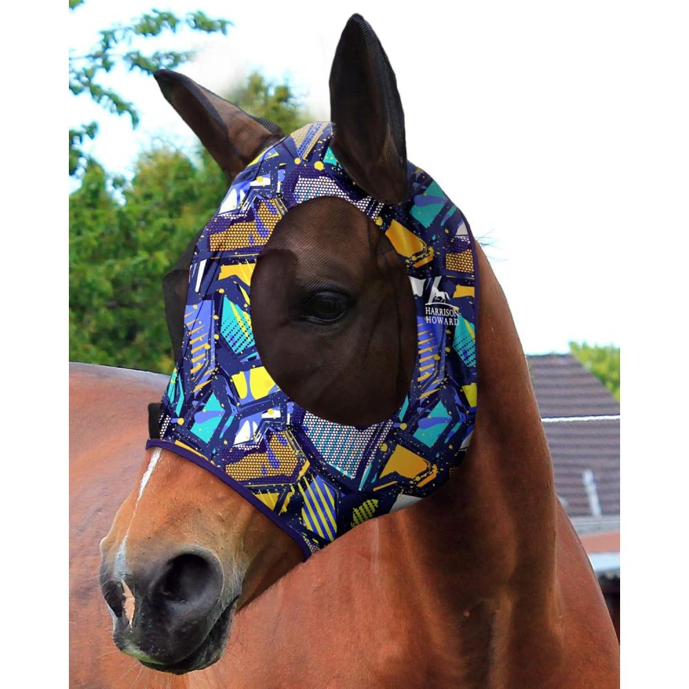 image:imageHarrison Howard Super Comfort Stretchy Fly Mask Large Eye Space with UV Protection Soft on Skin with Breathability Star MediumGraffiti Mix