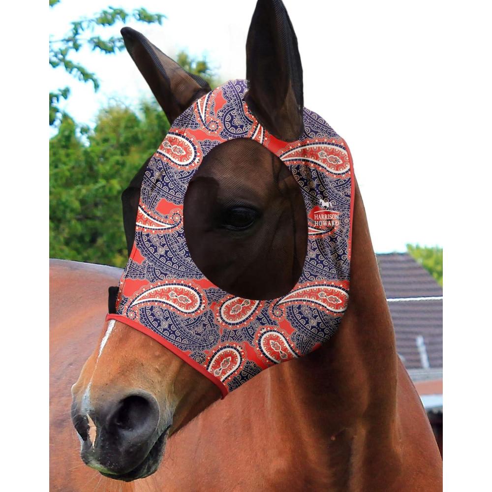 image:imageHarrison Howard Super Comfort Stretchy Fly Mask Large Eye Space with UV Protection Soft on Skin with Breathability Star MediumOrange Paisley