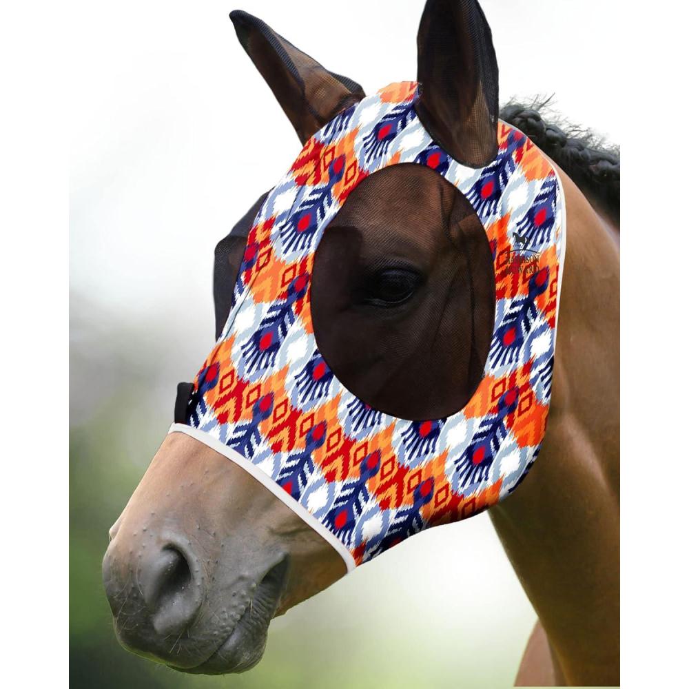 image:imageHarrison Howard Super Comfort Stretchy Fly Mask Large Eye Space with UV Protection Soft on Skin with Breathability Star MediumTribe Feather