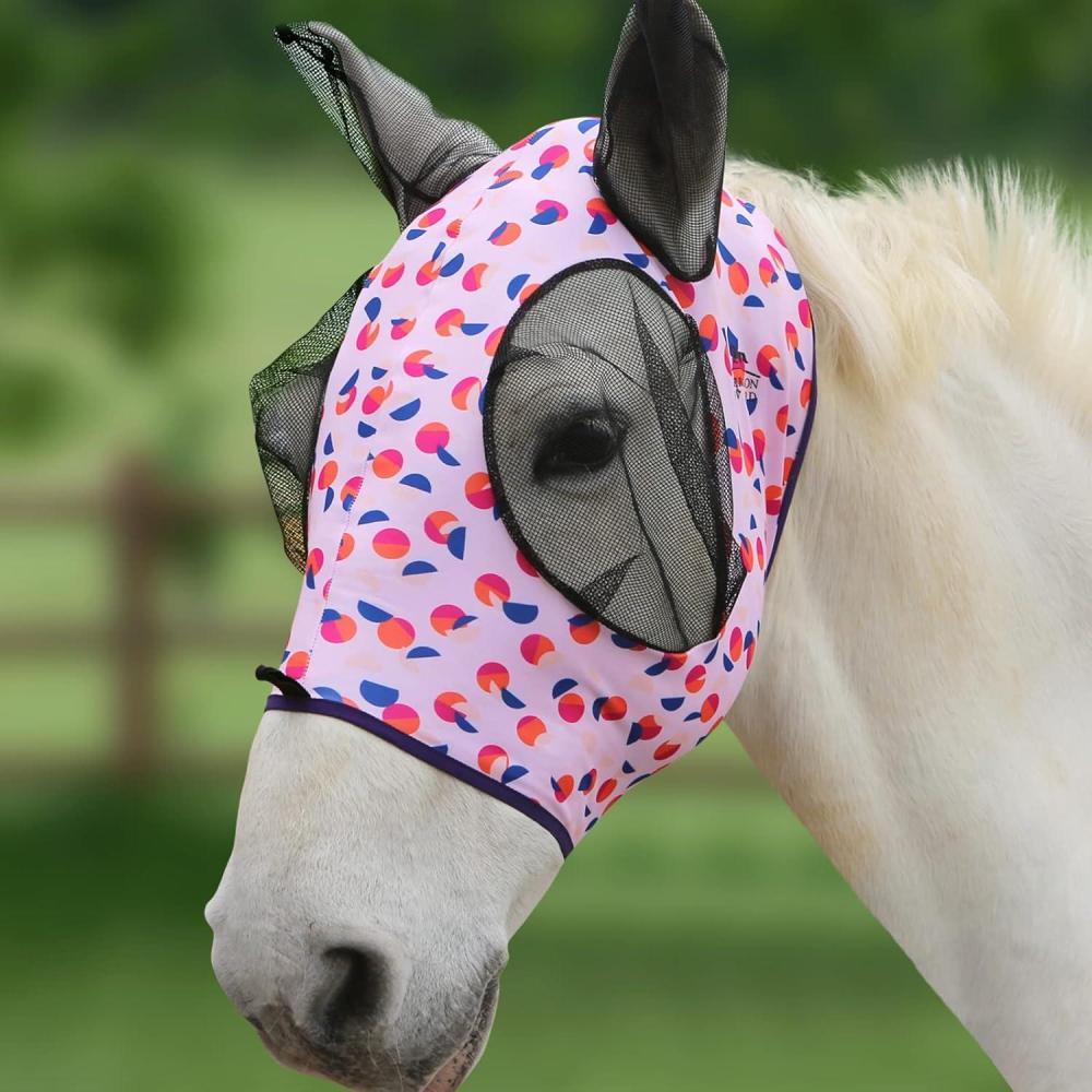 image:imageHarrison Howard Super Comfort Stretchy Fly Mask Large Eye Space with UV Protection Soft on Skin with Breathability Star MediumWeaving Dots