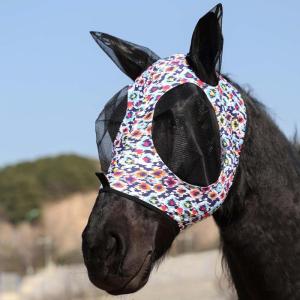 Harrison Howard Super Comfort Stretchy Fly Mask Large Eye Space with UV Protection Soft on Skin with Breathability Star Medium(Geo Feather)