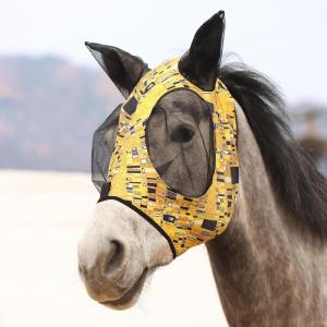 Harrison Howard Super Comfort Stretchy Fly Mask Large Eye Space with UV Protection Soft on Skin with Breathability Star Medium(Golden Shape)