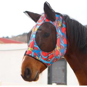 Harrison Howard Super Comfort Stretchy Fly Mask Large Eye Space with UV Protection Soft on Skin with Breathability Star Medium(Knitted printing)