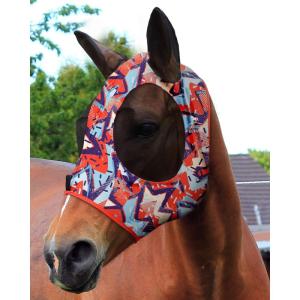 Harrison Howard Super Comfort Stretchy Fly Mask Large Eye Space with UV Protection Soft on Skin with Breathability Star Medium(Orange Geo Print)