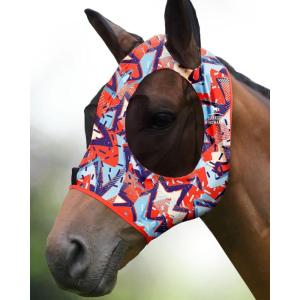 Harrison Howard Super Comfort Stretchy Fly Mask Large Eye Space with UV Protection Soft on Skin with Breathability Star Medium(Orange Geo-Print)