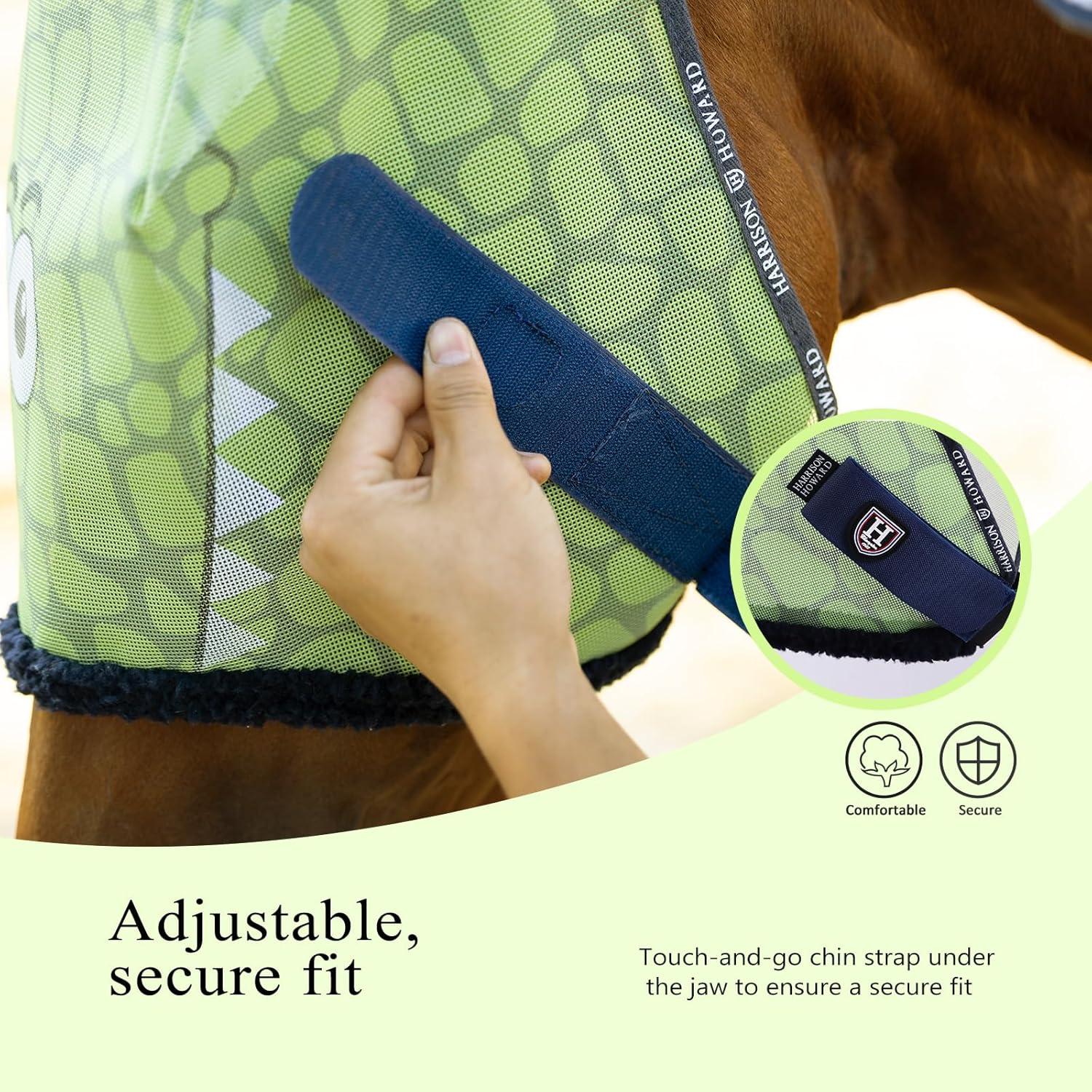 image:imageHarrison Howard All Round Mesh Horse Fly Mask UV Protective with Fleece Padded Edging and Fun Prints Forelock Opening Design Mask for Horse Crocodile MediumCrocodile