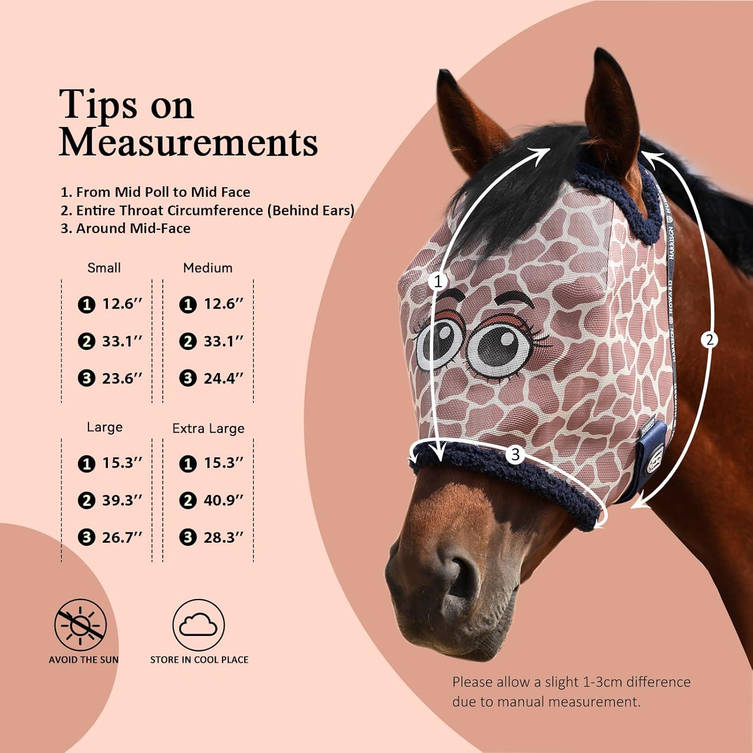 image:imageHarrison Howard All Round Mesh Horse Fly Mask UV Protective with Fleece Padded Edging and Fun Prints Forelock Opening Design Mask for Horse Crocodile MediumGiraffe
