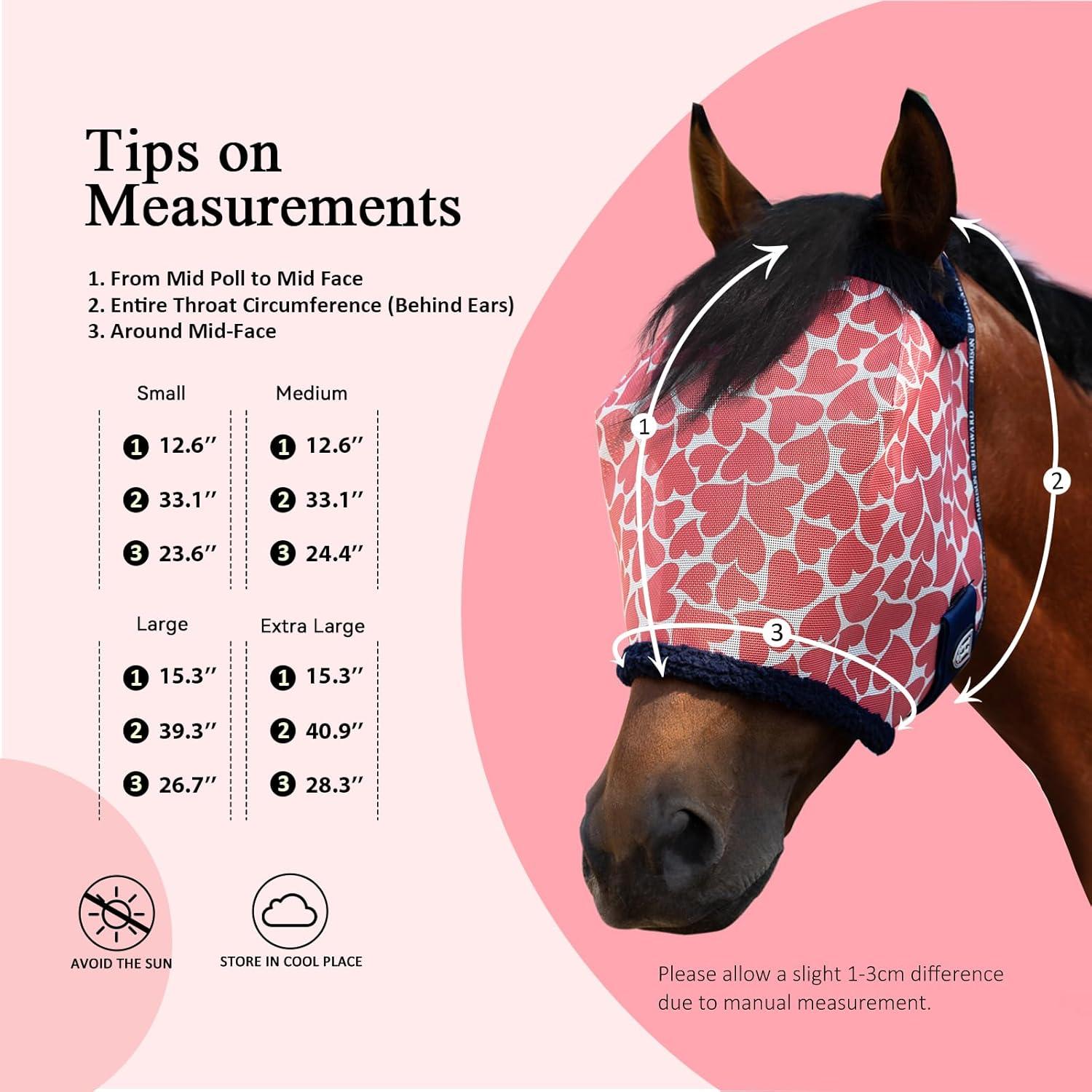 image:imageHarrison Howard All Round Mesh Horse Fly Mask UV Protective with Fleece Padded Edging and Fun Prints Forelock Opening Design Mask for Horse Crocodile MediumHearts