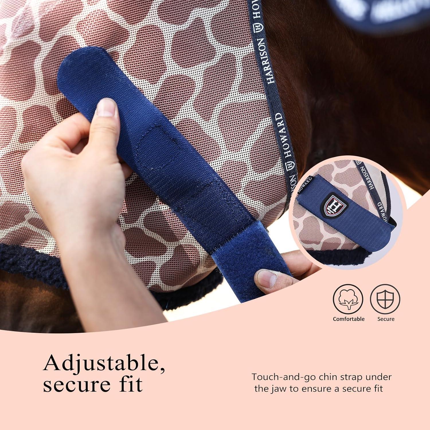 image:imageHarrison Howard All Round Mesh Horse Fly Mask UV Protective with Fleece Padded Edging and Fun Prints Forelock Opening Design Mask for Horse Crocodile MediumGiraffe
