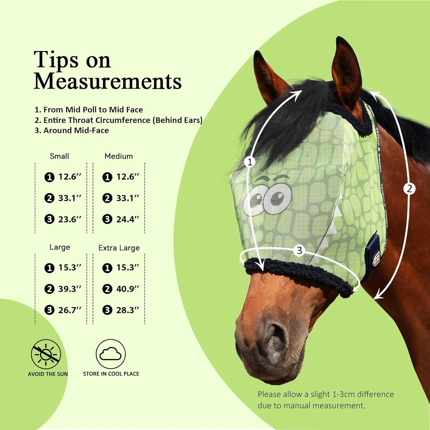 image:imageHarrison Howard All Round Mesh Horse Fly Mask UV Protective with Fleece Padded Edging and Fun Prints Forelock Opening Design Mask for Horse Crocodile MediumCrocodile