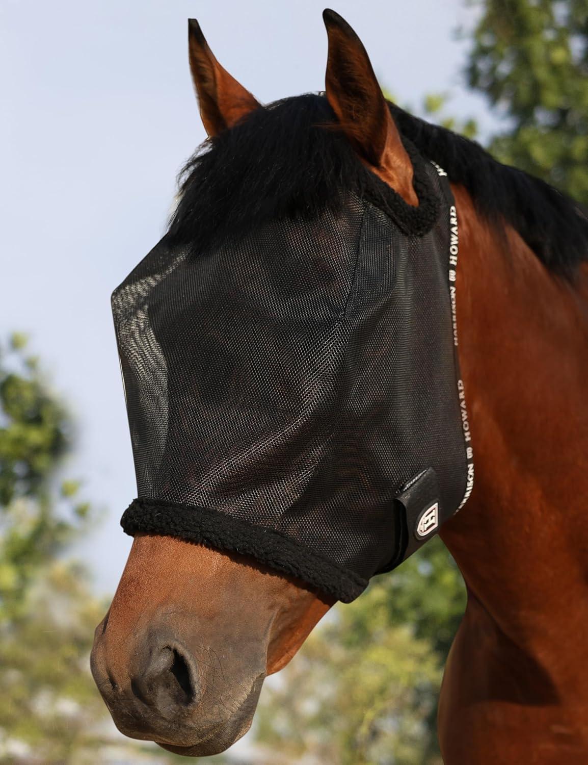 image:imageHarrison Howard AllRound Mesh Horse Fly Mask UV Protective with FleecePadded Edging Deep Navy SBlack
