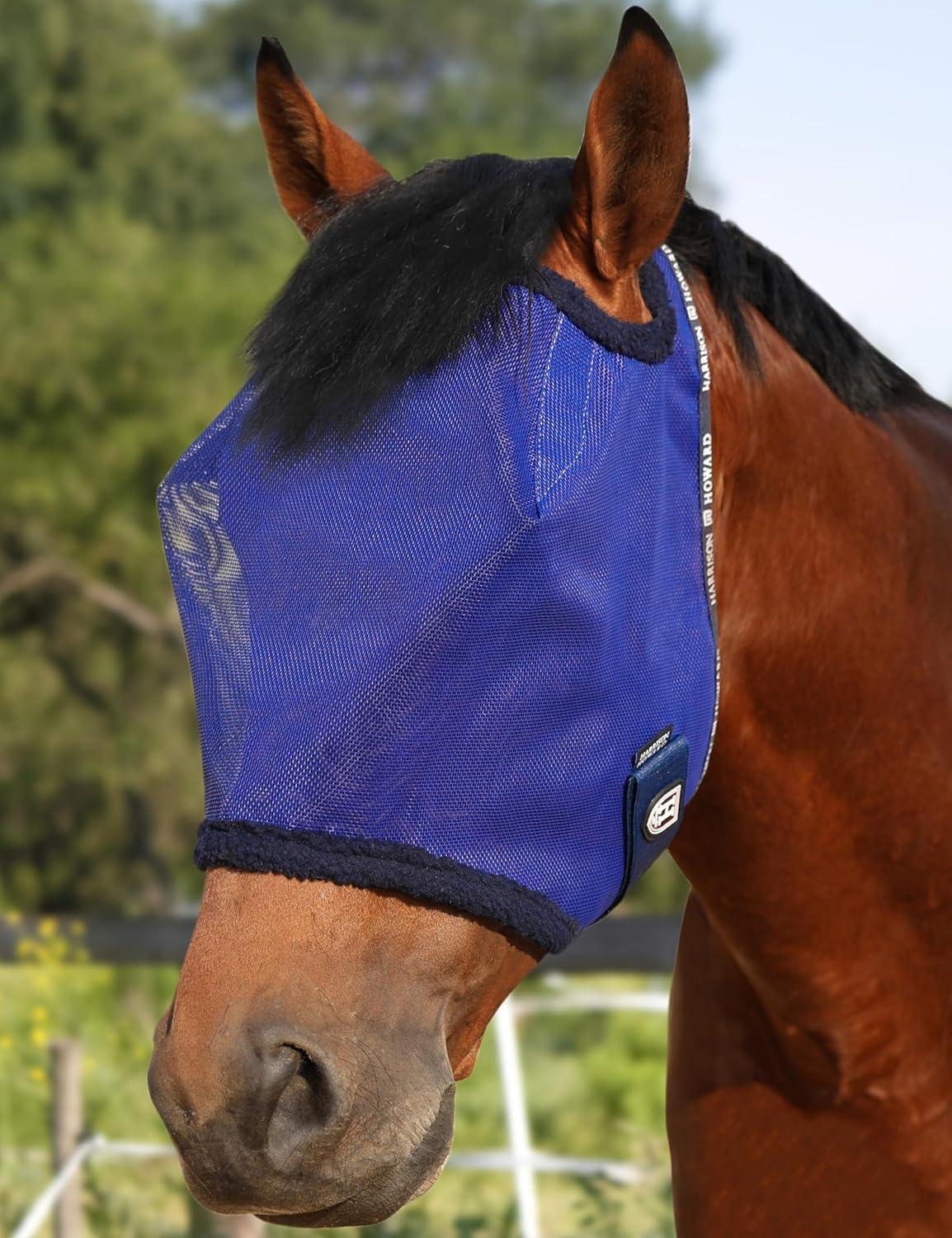 image:imageHarrison Howard AllRound Mesh Horse Fly Mask UV Protective with FleecePadded Edging Deep Navy SDeep Navy