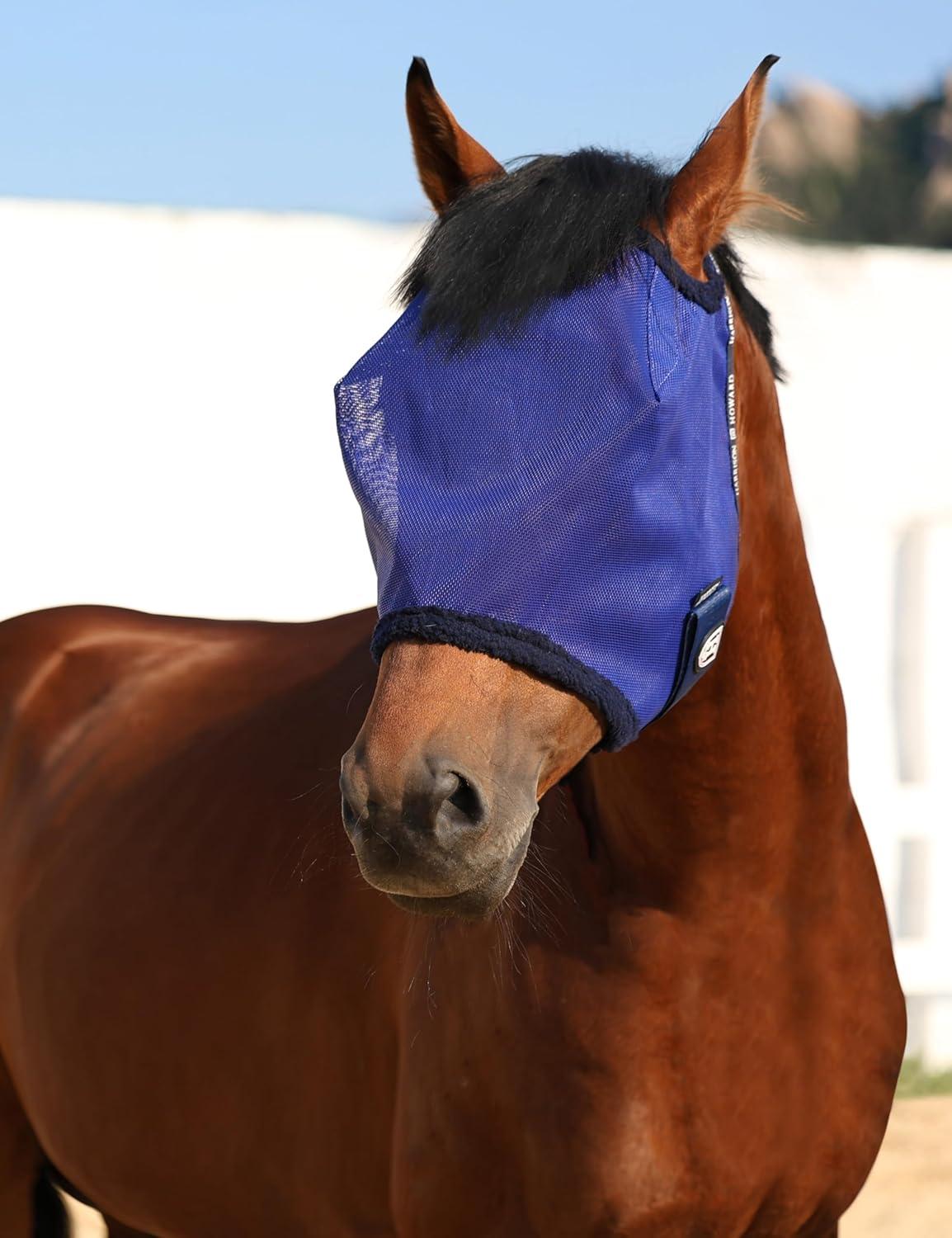 image:imageHarrison Howard AllRound Mesh Horse Fly Mask UV Protective with FleecePadded Edging Deep Navy SDeep Navy