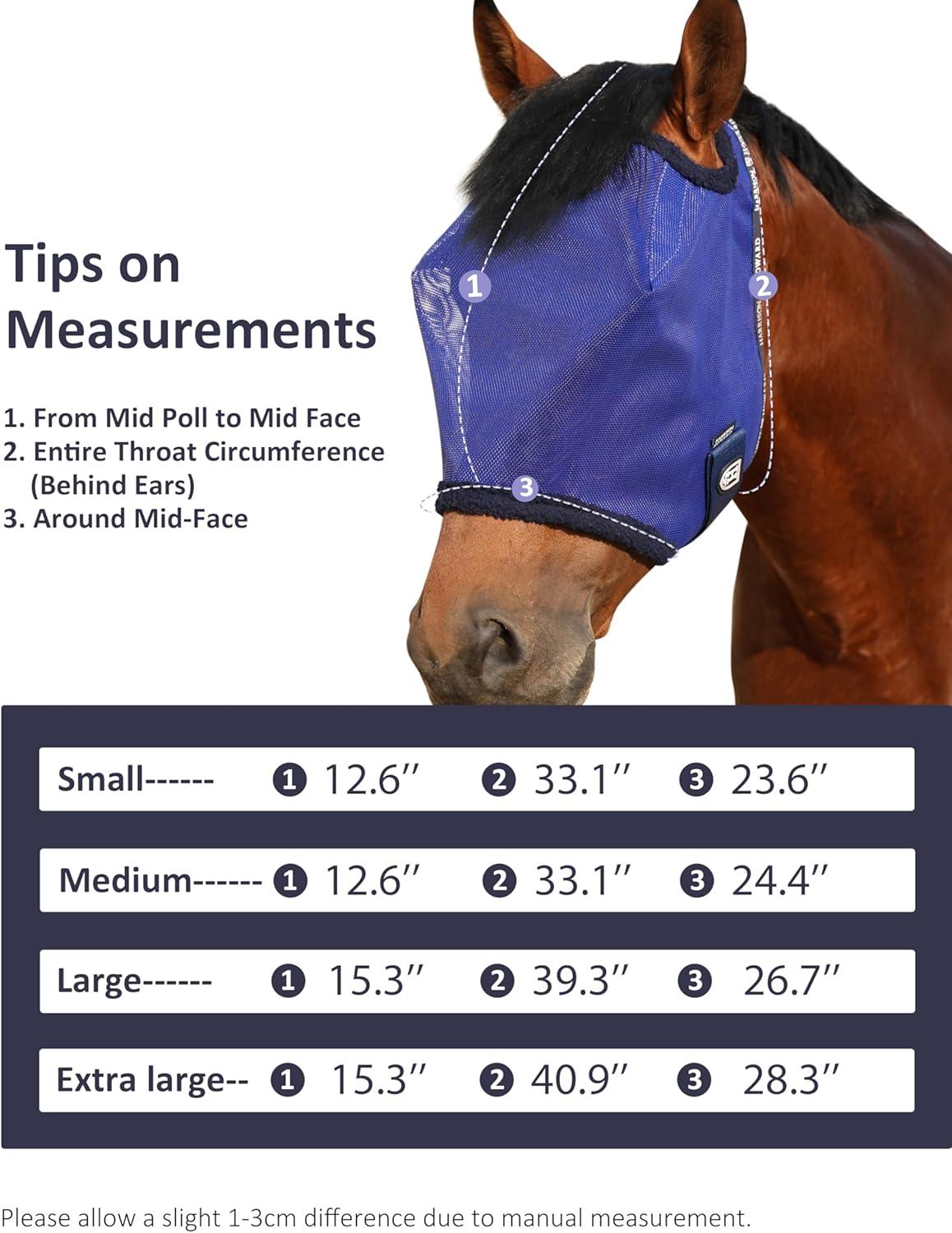 image:imageHarrison Howard AllRound Mesh Horse Fly Mask UV Protective with FleecePadded Edging Deep Navy SDeep Navy