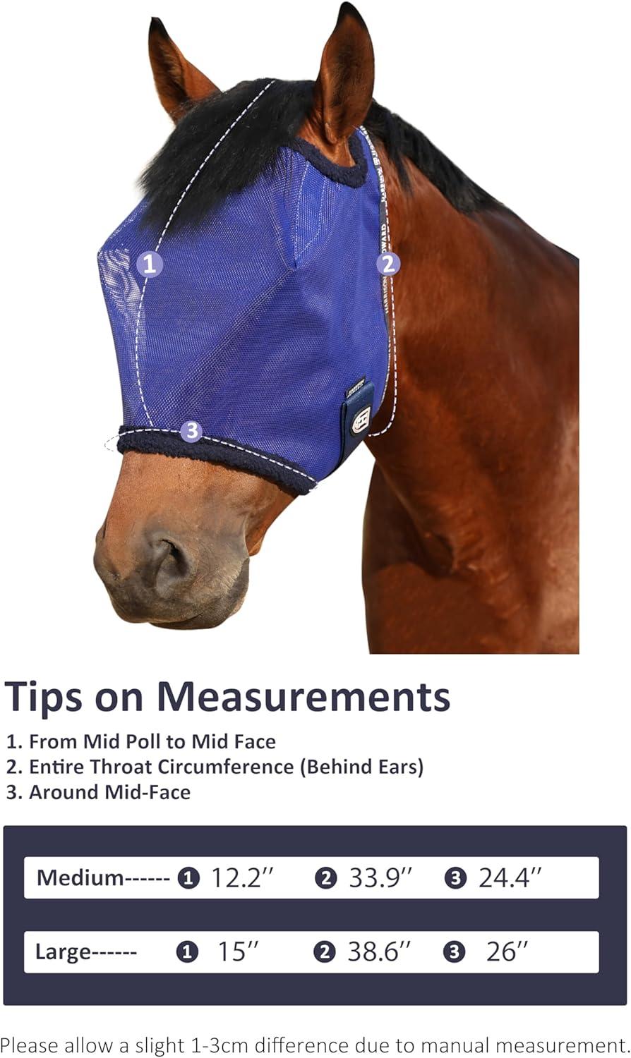 image:imageHarrison Howard AllRound Mesh Horse Fly Mask UV Protective with FleecePadded Edging Deep Navy SDeep Navy