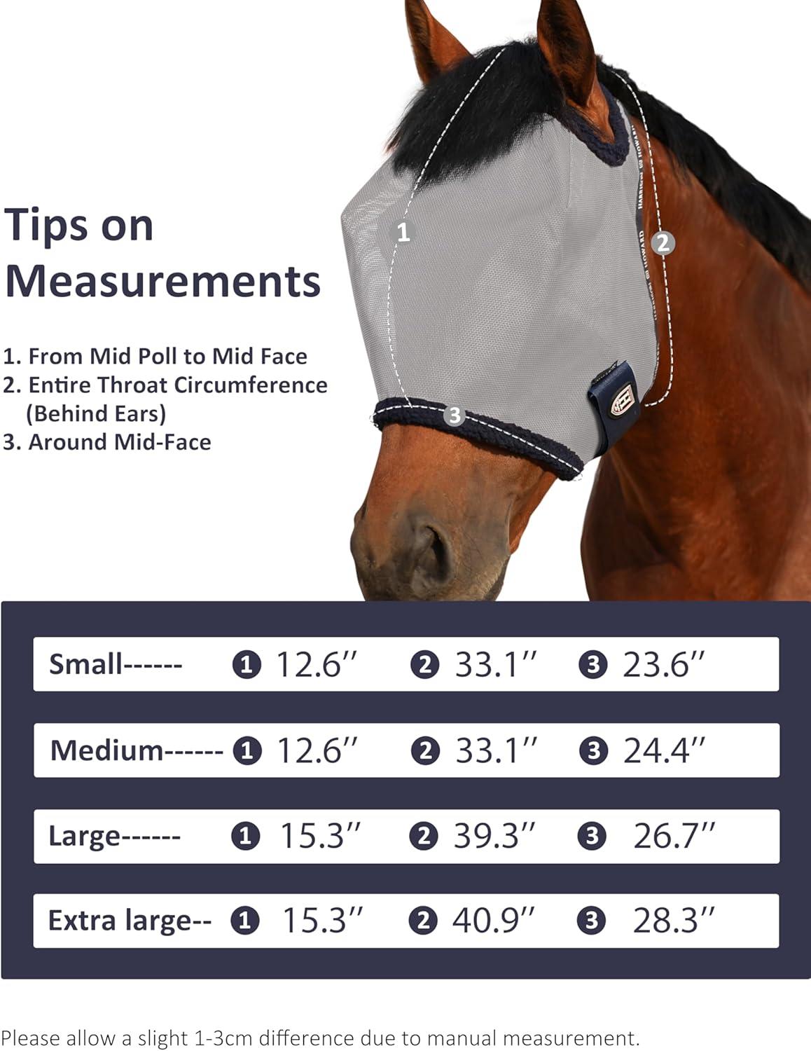 image:imageHarrison Howard AllRound Mesh Horse Fly Mask UV Protective with FleecePadded Edging Deep Navy SGrey