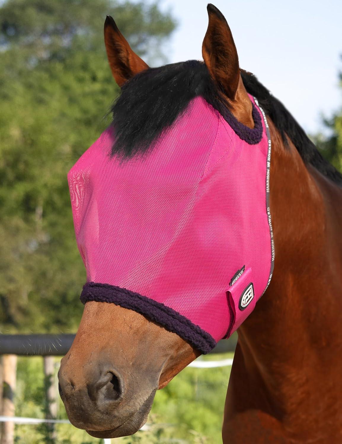 image:imageHarrison Howard AllRound Mesh Horse Fly Mask UV Protective with FleecePadded Edging Deep Navy SMagenta