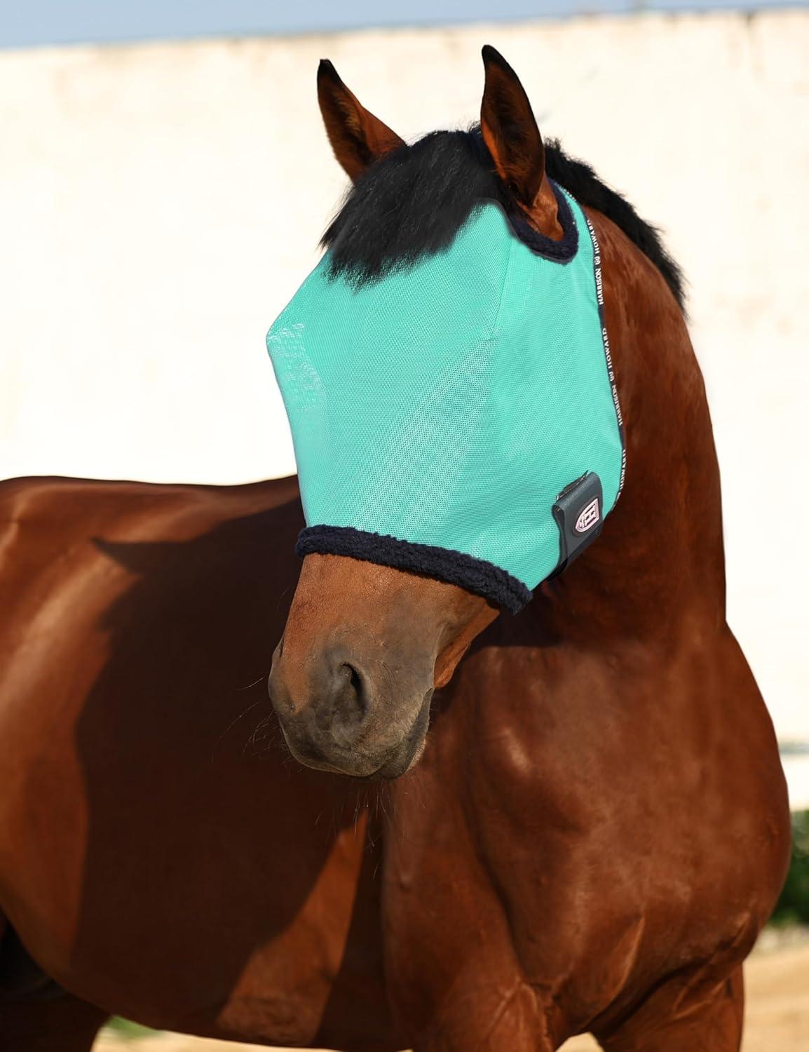 image:imageHarrison Howard AllRound Mesh Horse Fly Mask UV Protective with FleecePadded Edging Deep Navy SMint