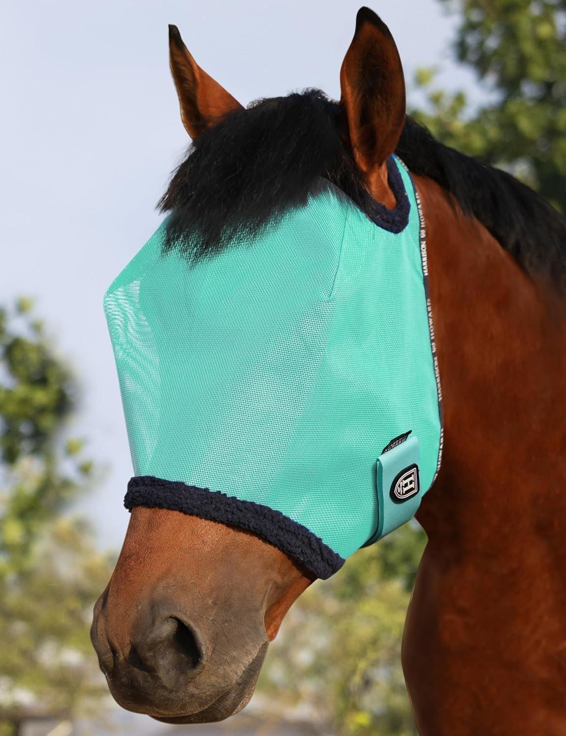 image:imageHarrison Howard AllRound Mesh Horse Fly Mask UV Protective with FleecePadded Edging Deep Navy SMint