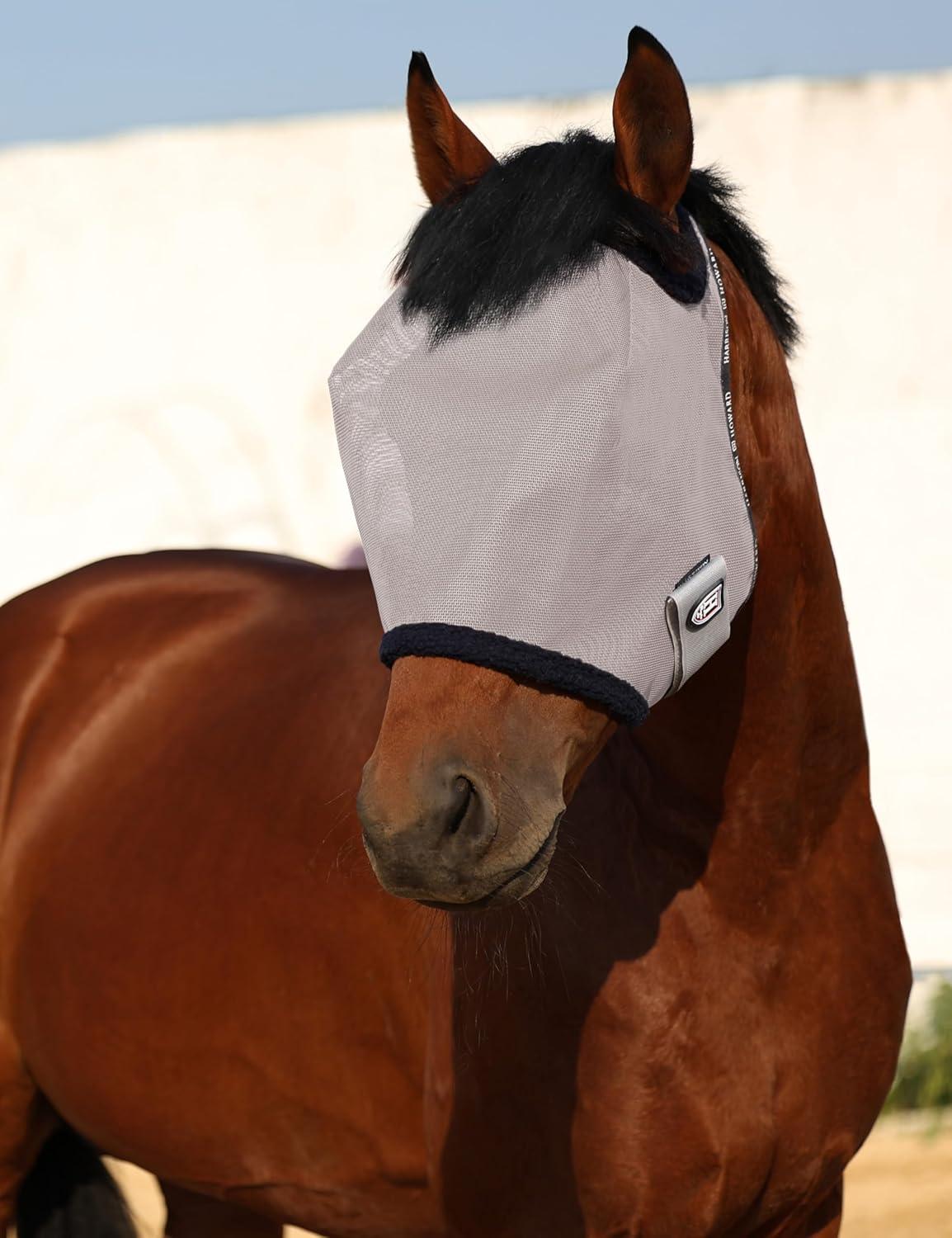 image:imageHarrison Howard AllRound Mesh Horse Fly Mask UV Protective with FleecePadded Edging Deep Navy SOriginal Grey