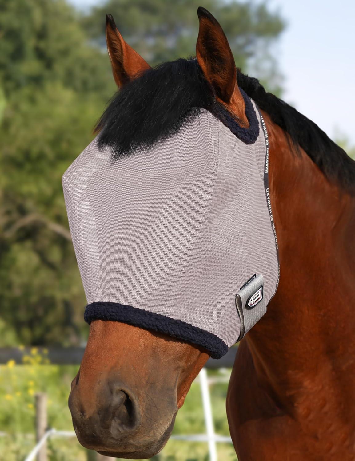 image:imageHarrison Howard AllRound Mesh Horse Fly Mask UV Protective with FleecePadded Edging Deep Navy SOriginal Grey