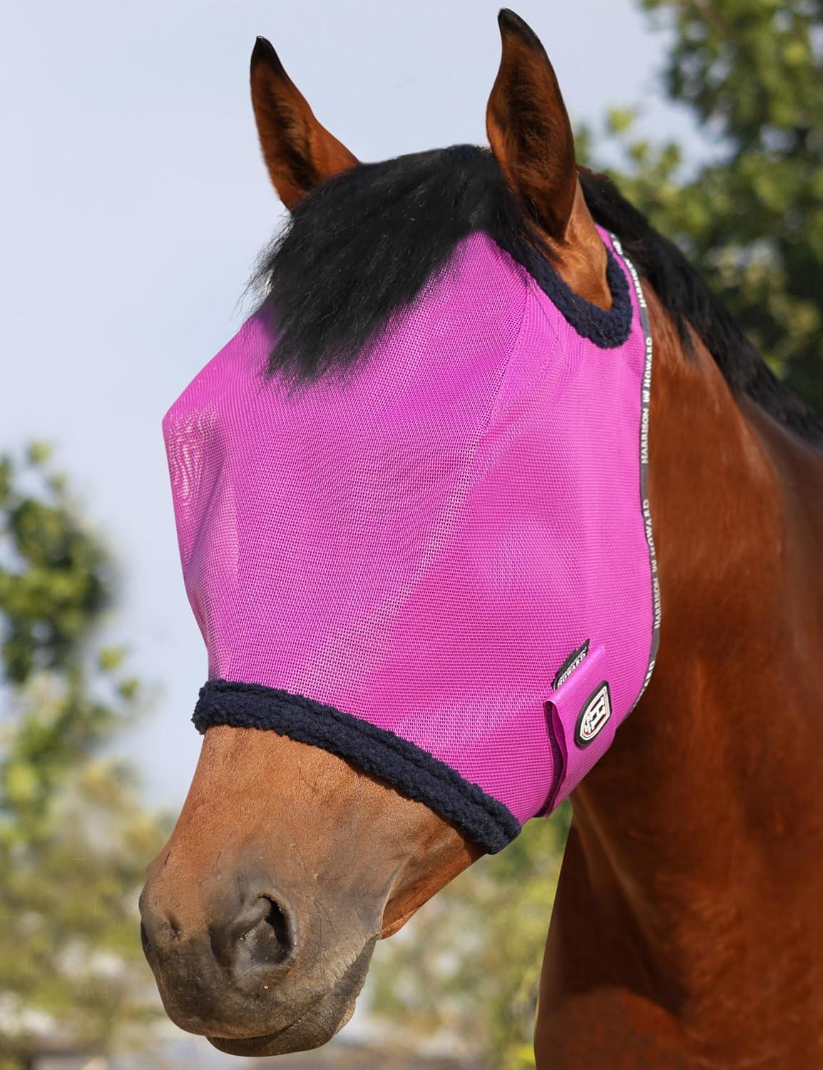 image:imageHarrison Howard AllRound Mesh Horse Fly Mask UV Protective with FleecePadded Edging Deep Navy SPurple